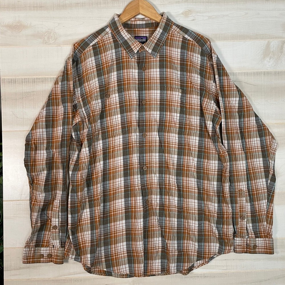 PATAGONIA Mens Plaid Long Sleeve Organic Cotton Button up Shirt Sz XL